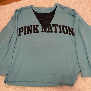 PINK NATION Blue Crewneck with Mesh Neck Cutout